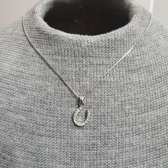 Elegant Silver Tone  Horseshoe Pendant Necklace Fashion Necklace - Picture 2 of 4